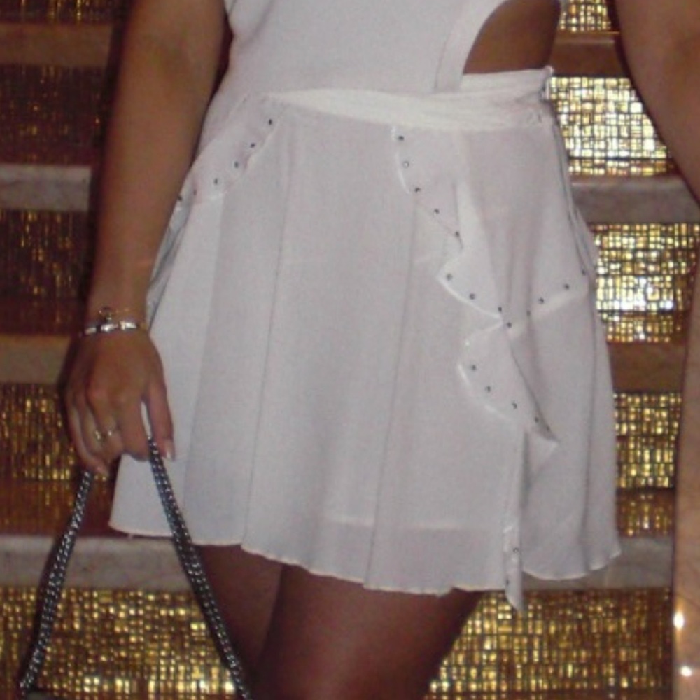 Zara Cream Ruffled Skirt with Stud Accents